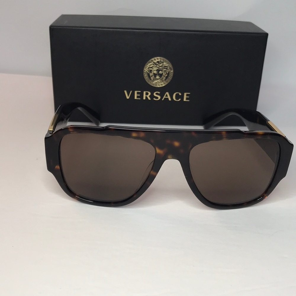 New Authentic- VERSACE Dark Brown Pilot Men's Sunglasses